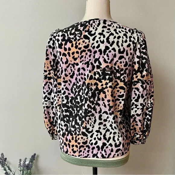 Veronica Beard Ramona Leopard Silk Blend V-Neck 3/4 Sleeve Top Size 2 - Picture 11 of 15